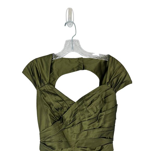 Theia Dress Green Cutout Ruched Party Cocktail Hour Night Out V-Neck Size 6 - Picture 2 of 13